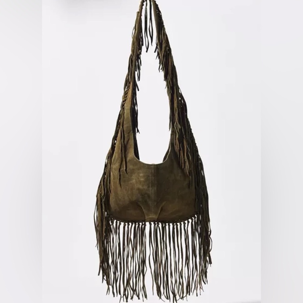 Silence + Noise Suede Fringe Hobo Sling Bag - Picture 1 of 8